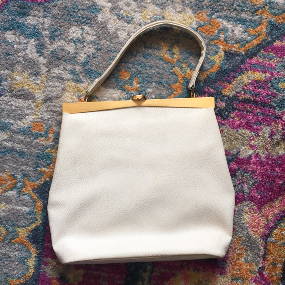 1950s white leather handbag